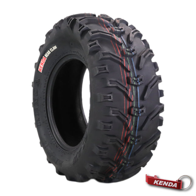 Kenda Bearclaw K299 - 25x10-12 Rear Tire for All Terrain (ATV), UTV, and Side by Side (SxS) Vehicles - 6-Ply - Bear Claw 25x10x12 with Kenda Keychain