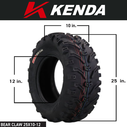 Kenda Bearclaw K299 - 25x10-12 Rear Tires for All Terrain (ATV), UTV, and Side by Side (SxS) Vehicles - 6-Ply - Bear Claw 25x10x12 with Kenda Keychain (2-Pack)