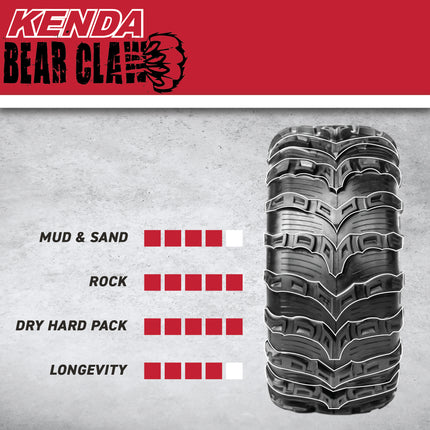 Kenda Bearclaw EVO K592 - 25x8-12 Front Tire for All Terrain (ATV), UTV, and Side by Side (SxS) Vehicles - 6-Ply - Bear Claw EVO 25x8x12 with Kenda Keychain
