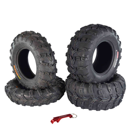 Kenda Bearclaw EVO K592 - 25x8-12 Front and 25x10-12 Rear Tires for All Terrain (ATV), UTV, and Side by Side (SxS) Vehicles - 6-Ply - Bear Claw EVO 25x8x12 25x10x12 with Kenda Keychain (4 Pack)