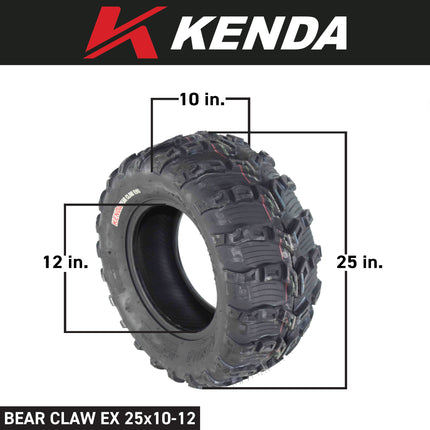 Kenda Bearclaw EVO K592 - 25x8-12 Front and 25x10-12 Rear Tires for All Terrain (ATV), UTV, and Side by Side (SxS) Vehicles - 6-Ply - Bear Claw EVO 25x8x12 25x10x12 with Kenda Keychain (4 Pack)