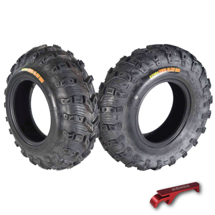 Kenda Bearclaw EVO K592 - 25x8-12 Front Tires for All Terrain (ATV), UTV, and Side by Side (SxS) Vehicles - 6-Ply - Bear Claw EVO 25x8x12 with Kenda Keychain (2-Pack)