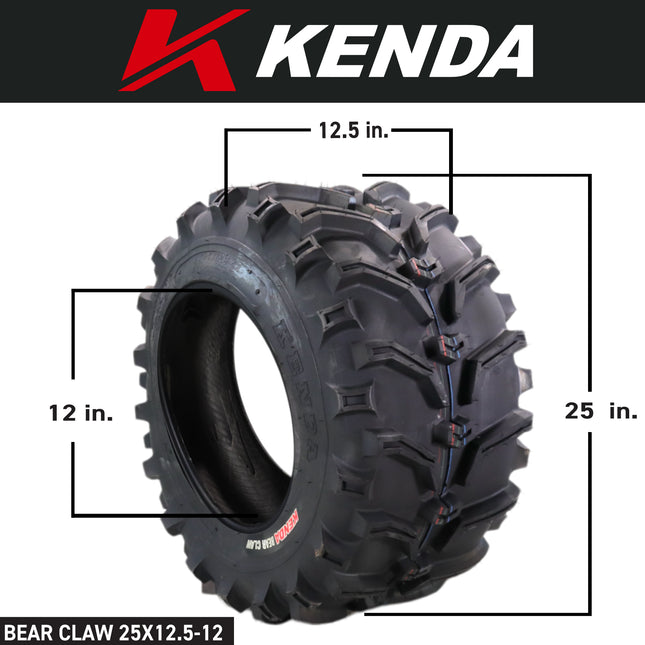 Kenda Bearclaw K299 - 25x12.5-12 Rear Tires for All Terrain (ATV), UTV, and Side by Side (SxS) Vehicles - 6-Ply - Bear Claw 25x12.5x12 with Kenda Keychain (2-Pack)