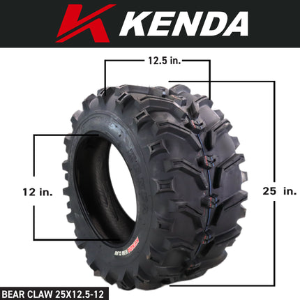 Kenda Bearclaw K299 - 25x12.5-12 Rear Tires for All Terrain (ATV), UTV, and Side by Side (SxS) Vehicles - 6-Ply - Bear Claw 25x12.5x12 with Kenda Keychain (2-Pack)