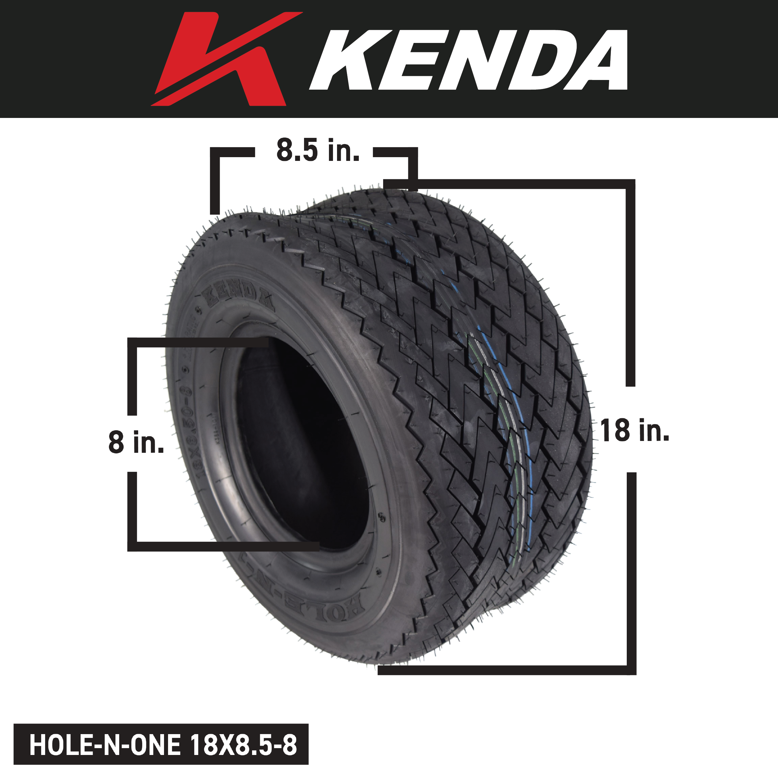 Kenda 243510L5 18x8.5-8 Hole-N-1 4 Ply Tubeless Golf Cart Turf Tires 2 Pack