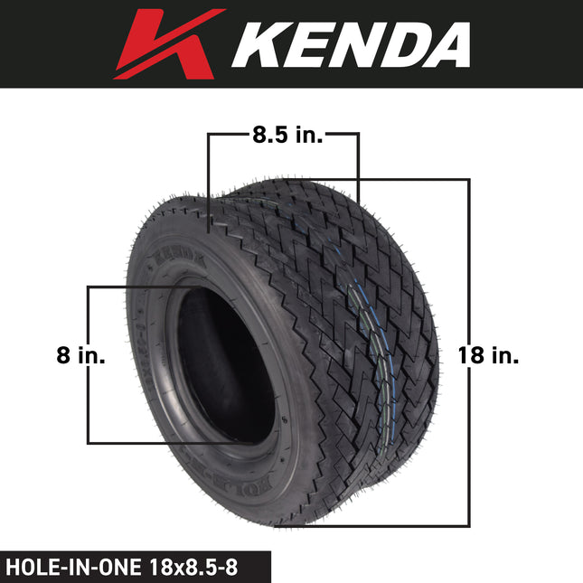 Kenda Hole-N-1 K389 18x8.5-8 Tubeless Golf Cart Turf Tire 4-Ply Rating with Keychain - Hole in one - 2 Pack