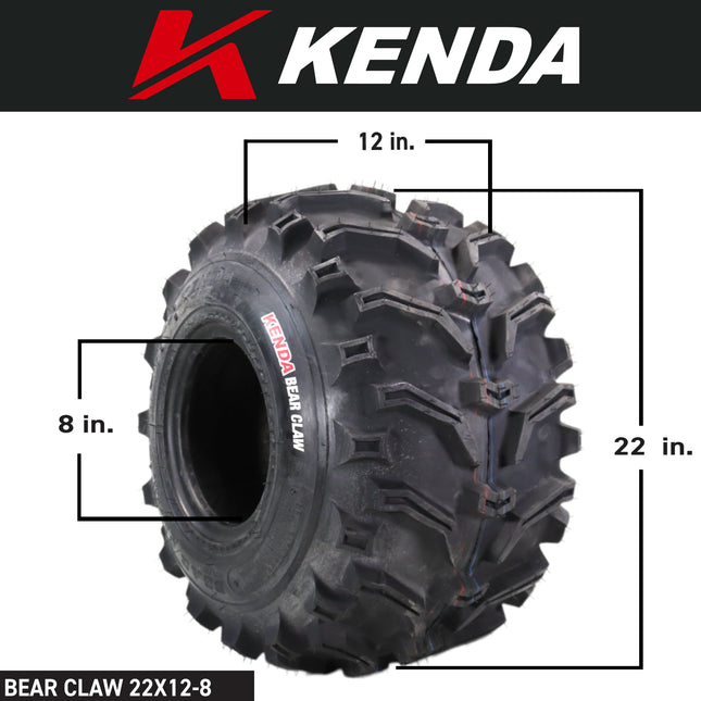 Kenda Bearclaw K299 - 22x12-8 Rear Tire for All Terrain (ATV), UTV, and Side by Side (SxS) Vehicles - 6-Ply - Bear Claw 22x12x8 with Kenda Keychain