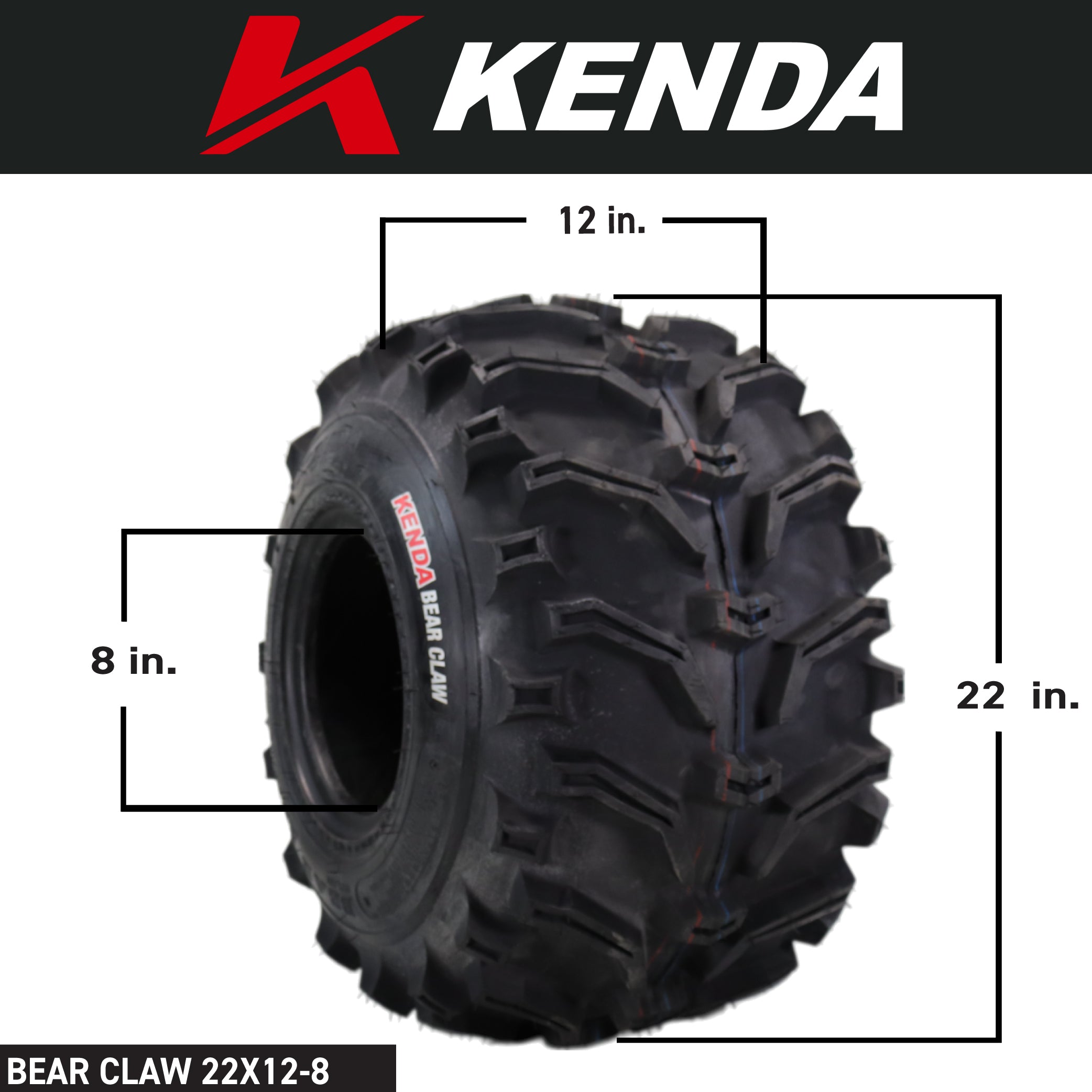 Kenda Bearclaw K299 - 22x12-8 Rear Tires for All Terrain (ATV), UTV, and Side by Side (SxS) Vehicles - 6-Ply - Bear Claw 22x12x8 with Kenda Keychain (2-Pack)