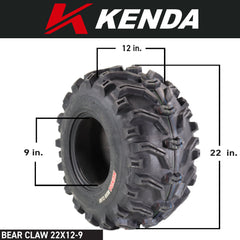 Kenda Bear Claw 22x12-9 Rear Off-Road Tire For ATV, UTV or SXS Vehicles