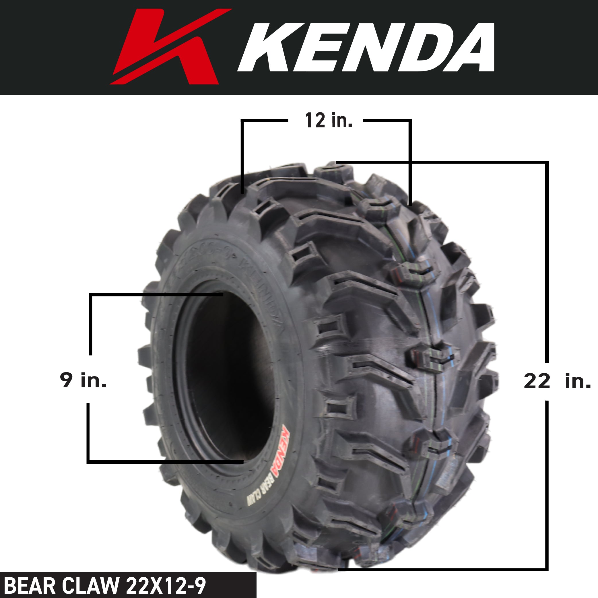 Kenda Bear Claw 22x12-9 Rear Off-Road Tire For ATV, UTV or SXS Vehicles 2 Pack