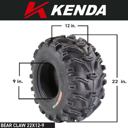 Kenda Bearclaw K299 - 22x12-9 Rear Tires for All Terrain (ATV), UTV, and Side by Side (SxS) Vehicles - 6-Ply - Bear Claw 22x12x9 with Kenda Keychain (2-Pack)