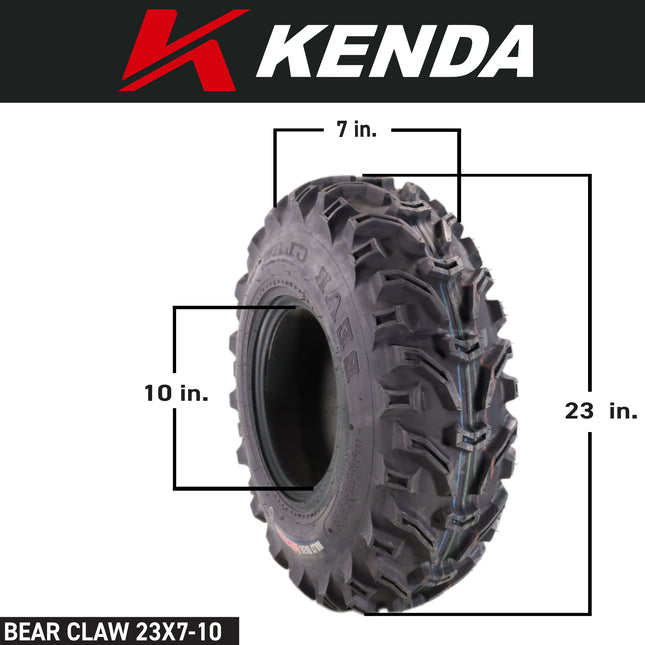 Kenda Bearclaw K299 - 23x7-10 Front & 23x10-10 Rear Tires for All Terrain (ATV), UTV, and Side by Side (SxS) Vehicles - 6-Ply - Bear Claw 23x7x10 23x10x10 with Kenda Keychain (4-Pack)