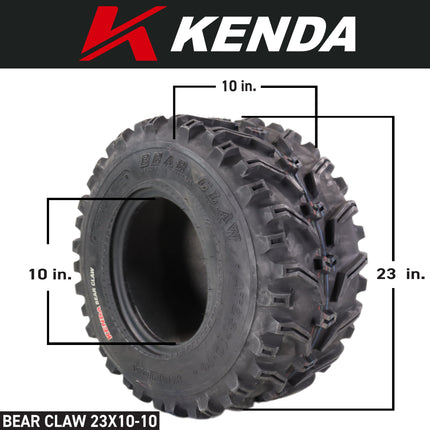 Kenda Bearclaw K299 - 23x7-10 Front & 23x10-10 Rear Tires for All Terrain (ATV), UTV, and Side by Side (SxS) Vehicles - 6-Ply - Bear Claw 23x7x10 23x10x10 with Kenda Keychain (4-Pack)