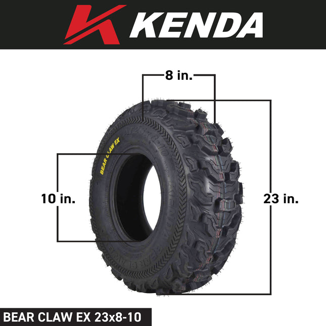 Kenda Bearclaw EX K573 - 23x8-10 Front & 23x10-10 Rear Tires for All Terrain (ATV), UTV, and Side by Side (SxS) Vehicles - 6-Ply - Bear Claw EX 23x8x10 23x10x10 (4-Pack)