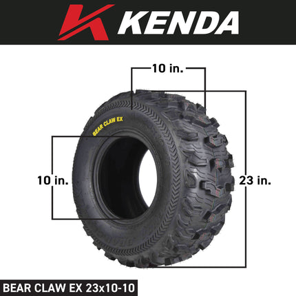 Kenda Bearclaw EX K573 - 23x8-10 Front & 23x10-10 Rear Tires for All Terrain (ATV), UTV, and Side by Side (SxS) Vehicles - 6-Ply - Bear Claw EX 23x8x10 23x10x10 (4-Pack)