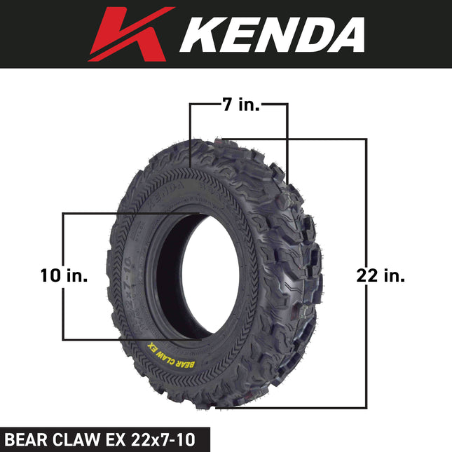 Kenda Bearclaw EX K573 - 22x7-10 Front & 22x11-10 Rear Tires for All Terrain (ATV), UTV, and Side by Side (SxS) Vehicles - 6-Ply - Bear Claw EX 22x7x10 22x11x10 (4-Pack)