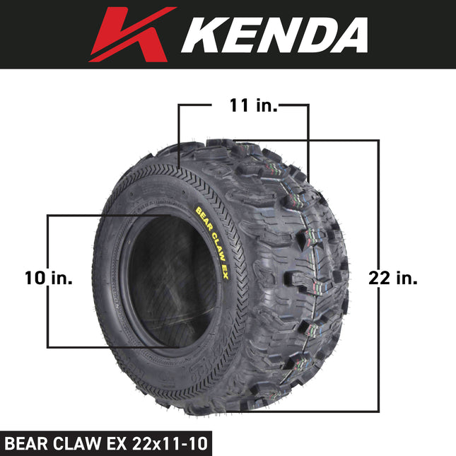 Kenda Bearclaw EX K573 - 22x7-10 Front & 22x11-10 Rear Tires for All Terrain (ATV), UTV, and Side by Side (SxS) Vehicles - 6-Ply - Bear Claw EX 22x7x10 22x11x10 (4-Pack)