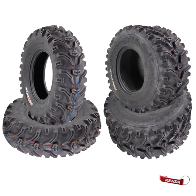 Kenda Bearclaw K299 - 23x8-11 Front & 23x10-10 Rear Tires for All Terrain (ATV), UTV, and Side by Side (SxS) Vehicles - 6-Ply - Bear Claw 23x8x11 23x10x10 with Kenda Keychain (4-Pack)