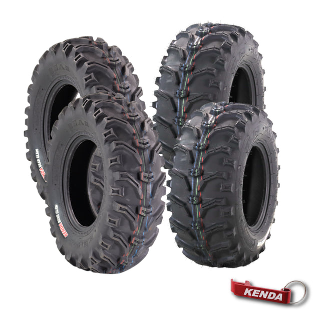 Kenda Bearclaw K299 - 23x8-11 Front & 24x9-11 Rear Tires for All Terrain (ATV), UTV, and Side by Side (SxS) Vehicles - 6-Ply - Bear Claw 23x8x11 24x9x11 with Kenda Keychain (4-Pack)