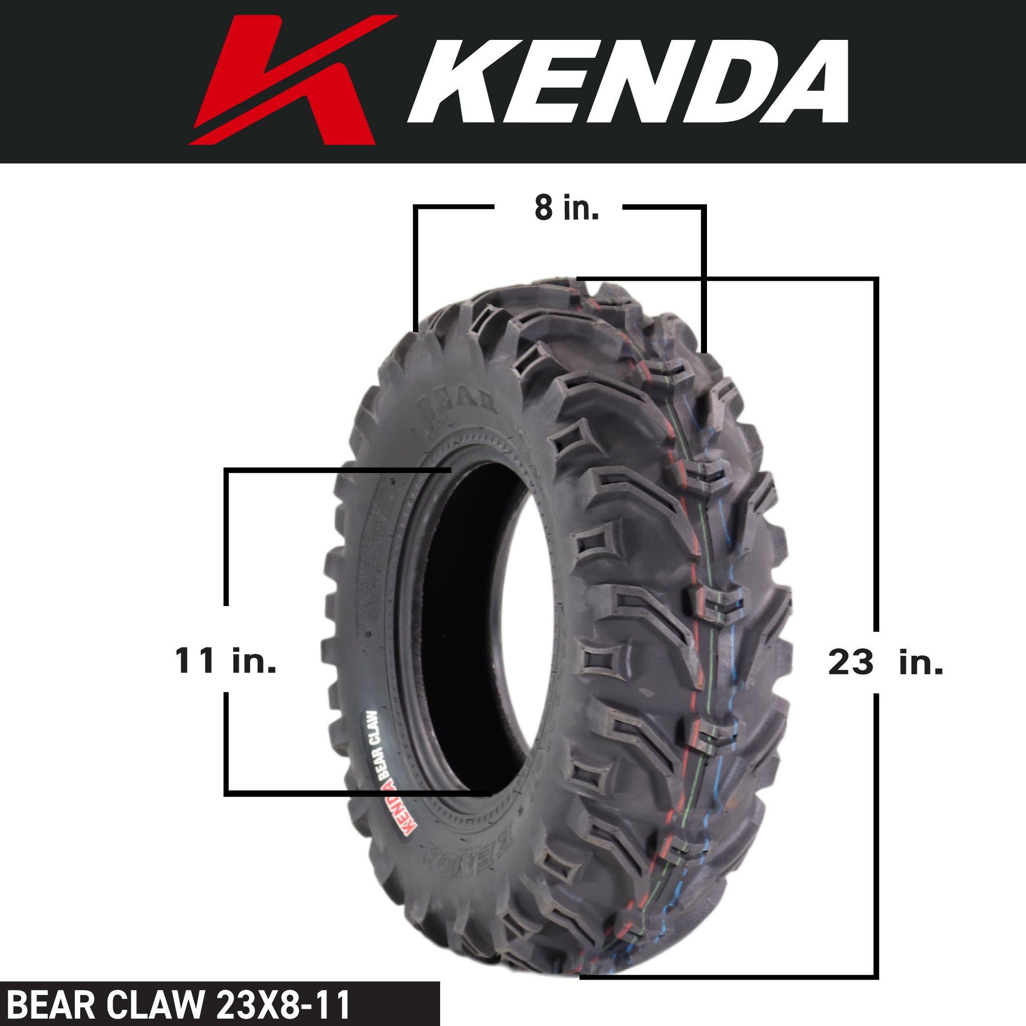 Kenda Bear Claw Front 23x8-11 & Rear 24x9-11 ATV, UTV, or SXS Tires w/ Keychain