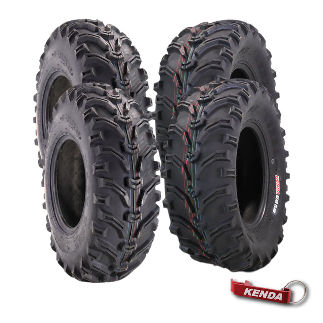 Kenda Bearclaw K299 - 25x8-11 Front & 25x10-12 Rear Tires for All Terrain (ATV), UTV, and Side by Side (SxS) Vehicles - 6-Ply - Bear Claw 25x8x11 Front & 25x10x12 with Kenda Keychain (4-Pack)