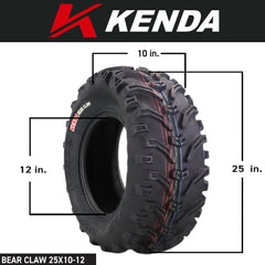 Kenda Bear Claw Front 25x8-11 & Rear 25x10-12 ATV, UTV or SXS Tires w/ Keychain