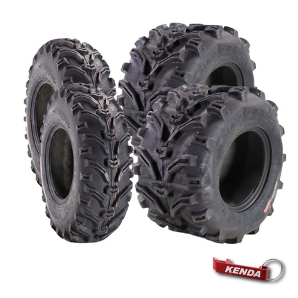 Kenda Bearclaw K299 - 25x8-11 Front & 25x12.5-11 Rear Tires for All Terrain (ATV), UTV, and Side by Side (SxS) Vehicles - 6-Ply - Bear Claw 25x8x11 Front & 25x12.5x11 with Kenda Keychain (4-Pack)