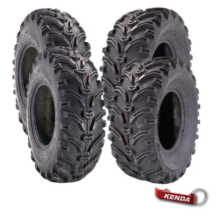 Kenda Bearclaw K299 - 25x8-11 Front & 25x10-11 Rear Tires for All Terrain (ATV), UTV, and Side by Side (SxS) Vehicles - 6-Ply - Bear Claw 25x8x11 Front & 25x10x11 with Kenda Keychain (4-Pack)