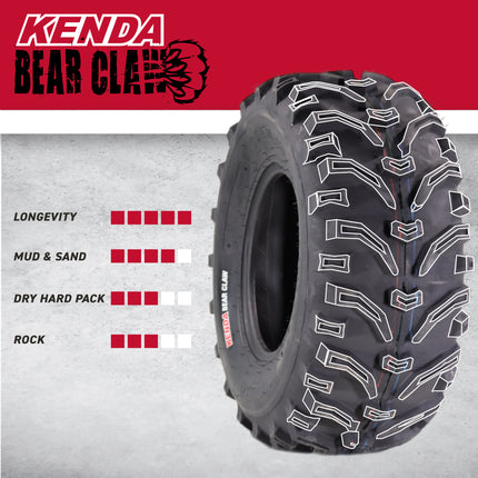 Kenda Bearclaw K299 - 25x8-11 Front & 25x10-11 Rear Tires for All Terrain (ATV), UTV, and Side by Side (SxS) Vehicles - 6-Ply - Bear Claw 25x8x11 Front & 25x10x11 with Kenda Keychain (4-Pack)