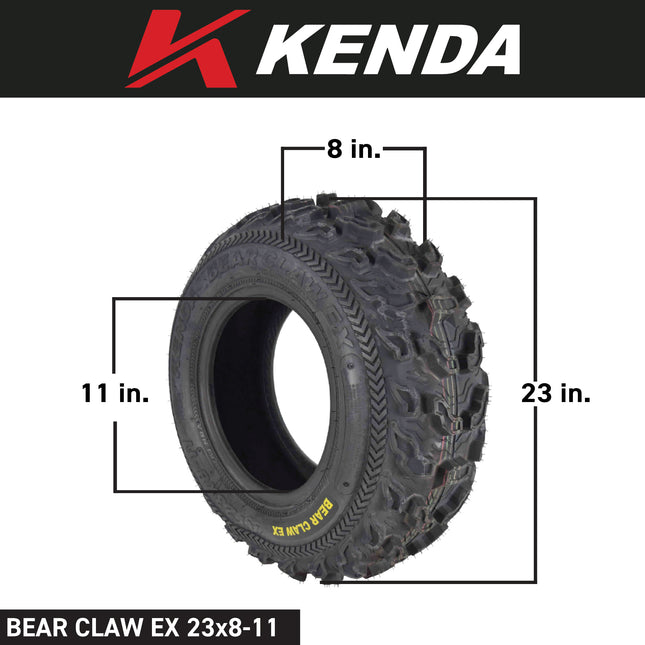 Kenda Bearclaw EX K573 - 23x8-11 Front Tire for All Terrain (ATV), UTV, and Side by Side (SxS) Vehicles - 6-Ply - Bear Claw EX 23x8x11