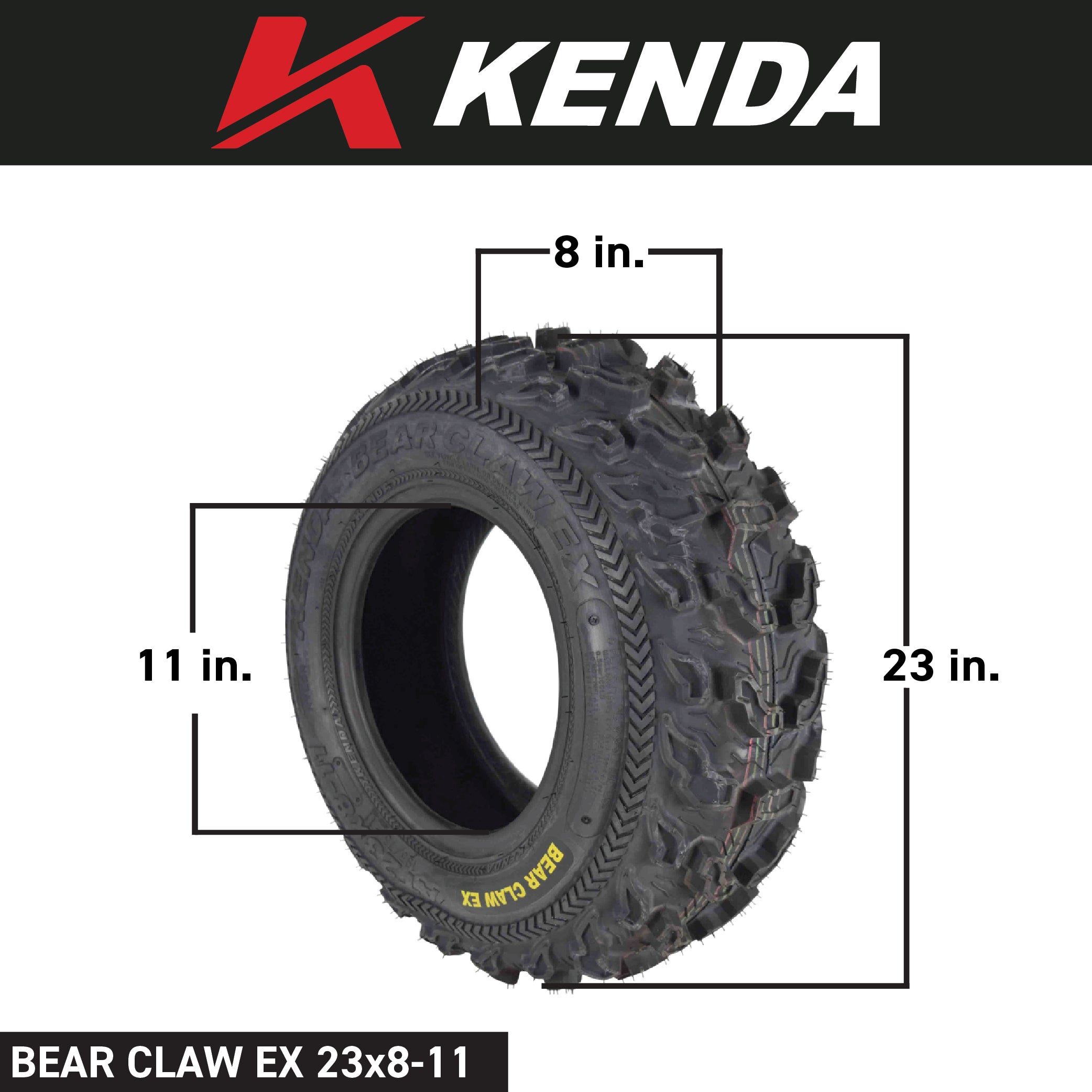 Kenda Bearclaw EX K573 - 23x8-11 Front & 23x10-10 Rear Tires for All Terrain (ATV), UTV, and Side by Side (SxS) Vehicles - 6-Ply - Bear Claw EX 23x8x11 23x10x10 (4-Pack)