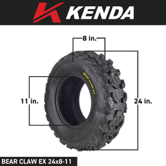 Kenda Bearclaw EX K573 - 24x8-11 Front & 24x10-11 Rear Tires for All Terrain (ATV), UTV, and Side by Side (SxS) Vehicles - 6-Ply - Bear Claw EX 24x8x11 24x10x11 (4-Pack)
