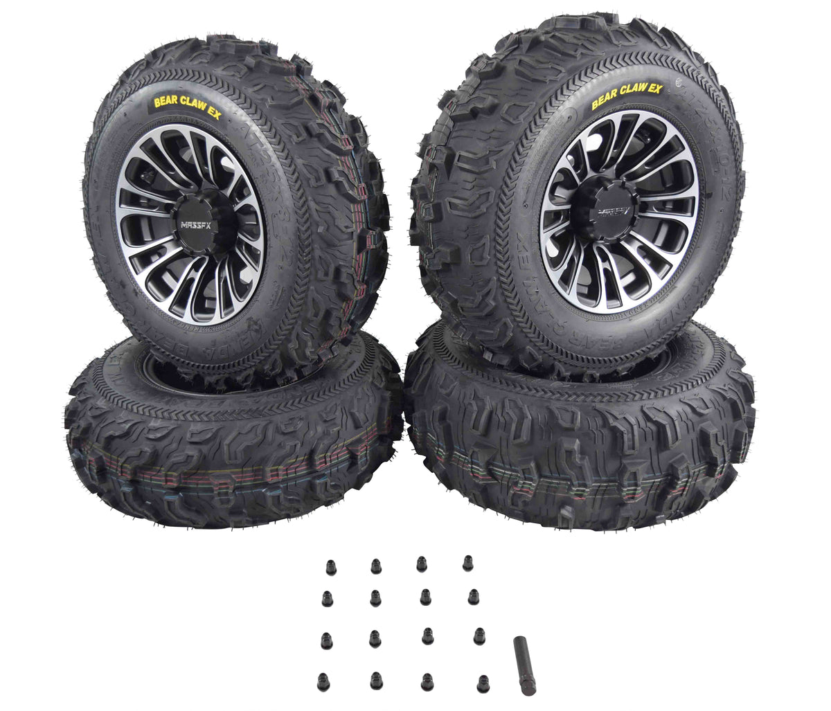 Kenda Bear Claw EX 25x8-12 25x10-12 Tires Black 12x7 4/156 Rims Wheel & Tire Kit