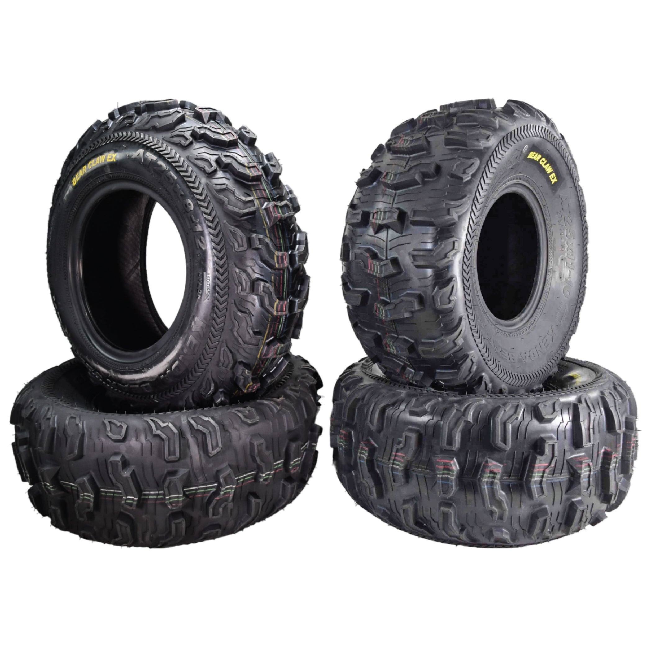 Kenda Bearclaw EX K573 - 25x8-12 Front & 25x11-10 Rear Tires for All Terrain (ATV), UTV, and Side by Side (SxS) Vehicles - 6-Ply - Bear Claw EX 25x8x12 25x11x10 (4-Pack)