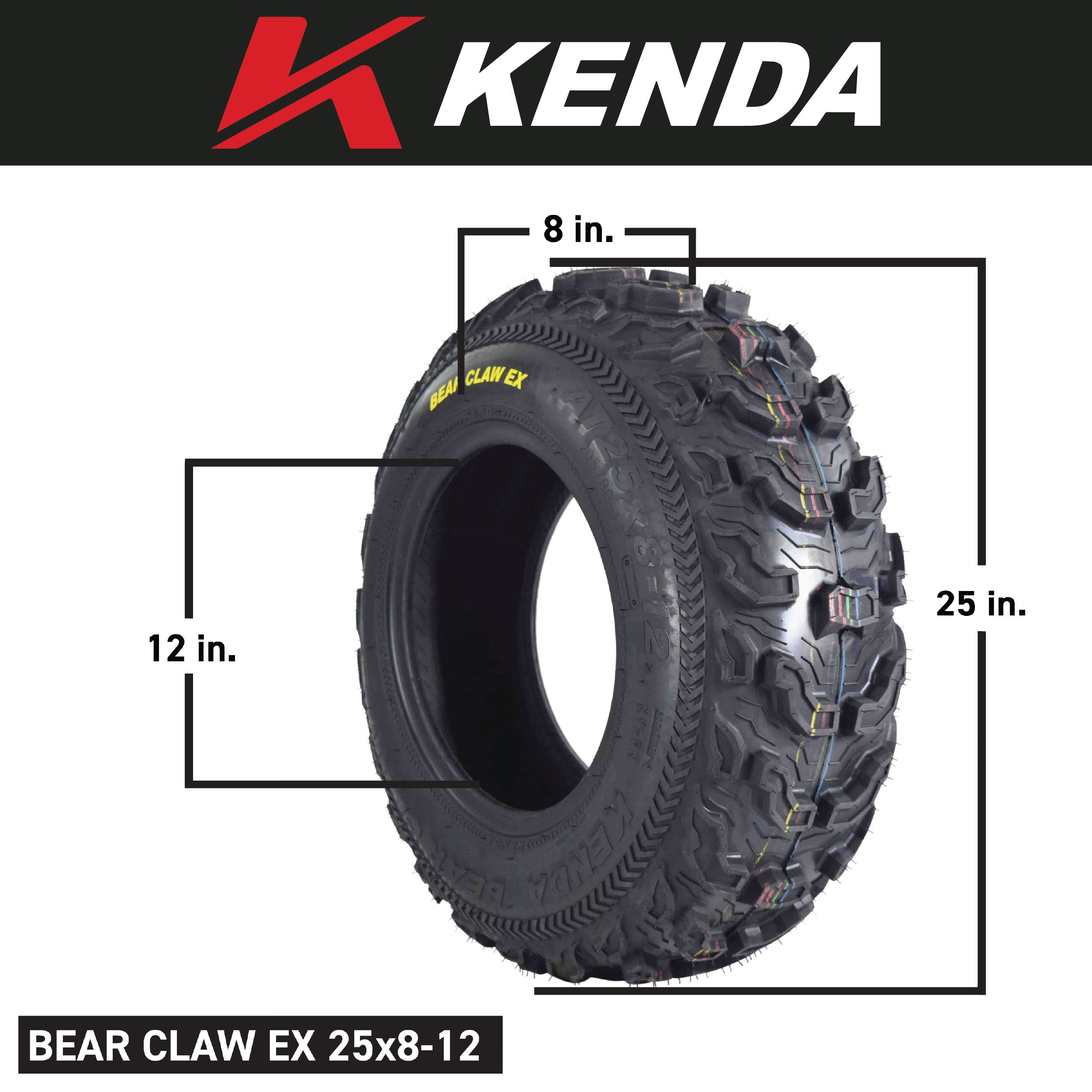 Kenda Bear Claw EX 25x8-12 F 25x11-10 R ATV 6 PLY Tires Bearclaw - 4 Pack Set