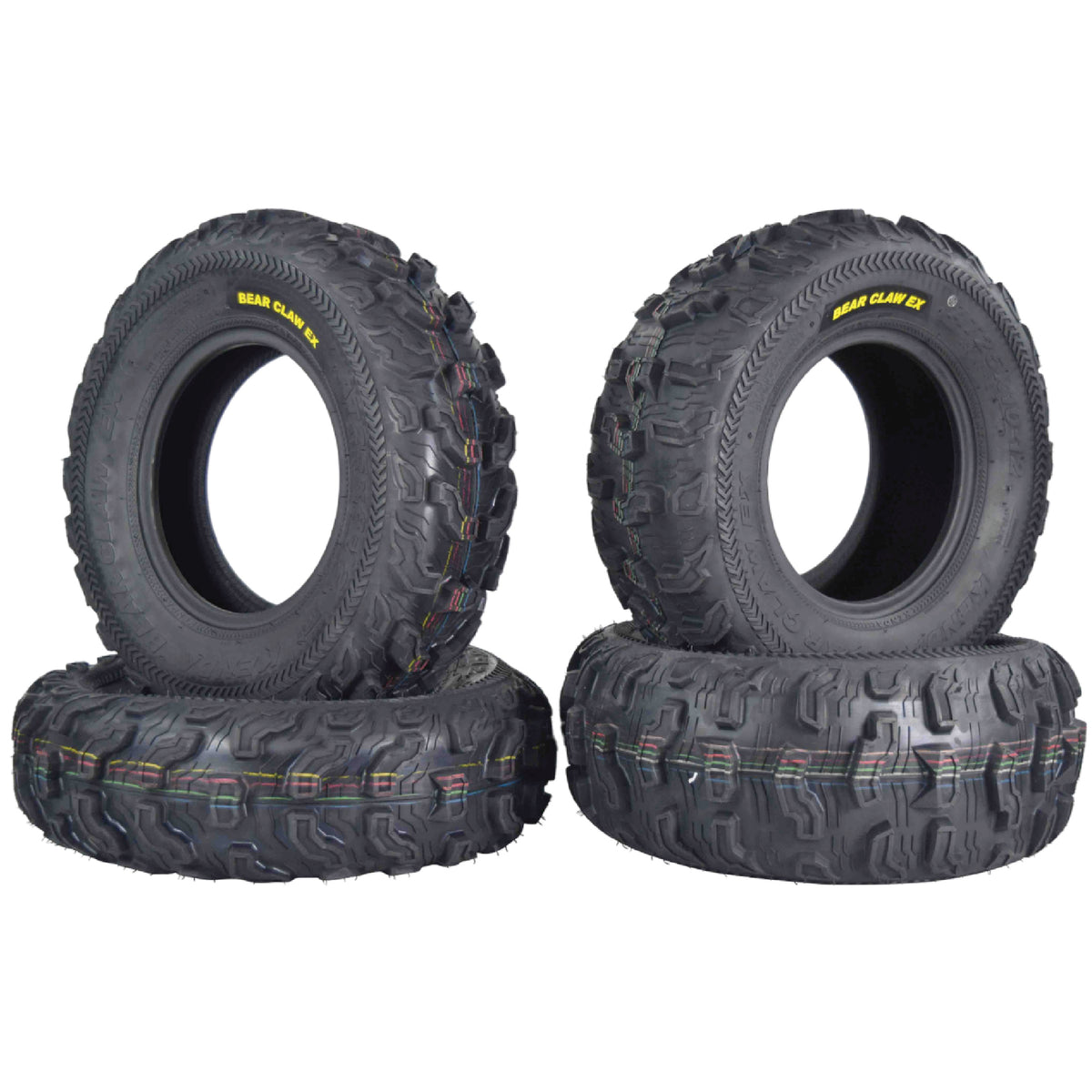 Kenda Bearclaw EX K573 - 25x8-12 Front & 25x10-12 Rear Tires for All Terrain (ATV), UTV, and Side by Side (SxS) Vehicles - 6-Ply - Bear Claw EX 25x8x12 25x10x12 (4-Pack)