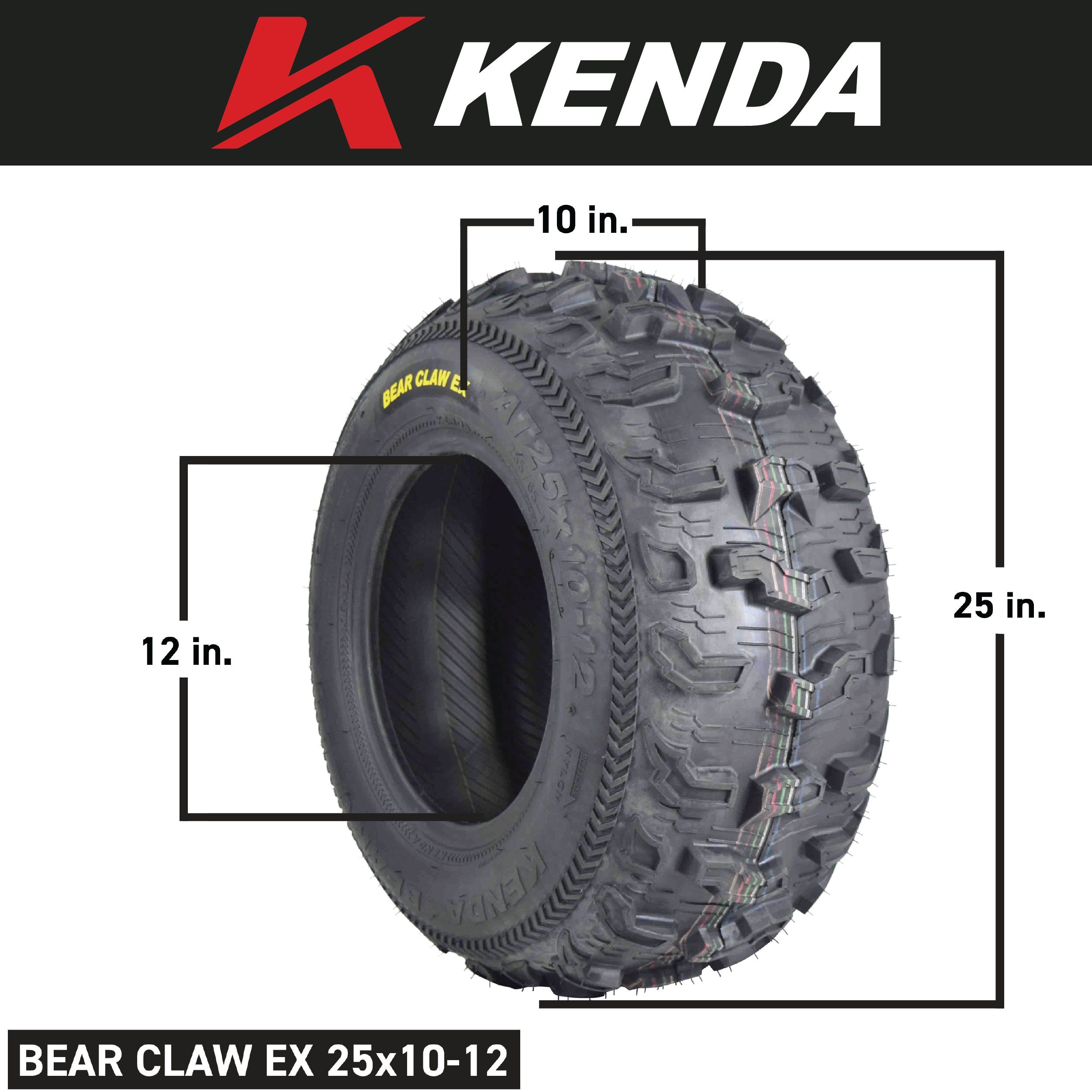 Kenda Bear Claw EX 25x10-12 Rear ATV 6 PLY Tire Bearclaw 25x10x12 Single Tire