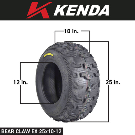 Kenda Bearclaw EX K573 - 25x10-12 Rear Tire for All Terrain (ATV), UTV, and Side by Side (SxS) Vehicles - 6-Ply - Bear Claw EX 25x10x12