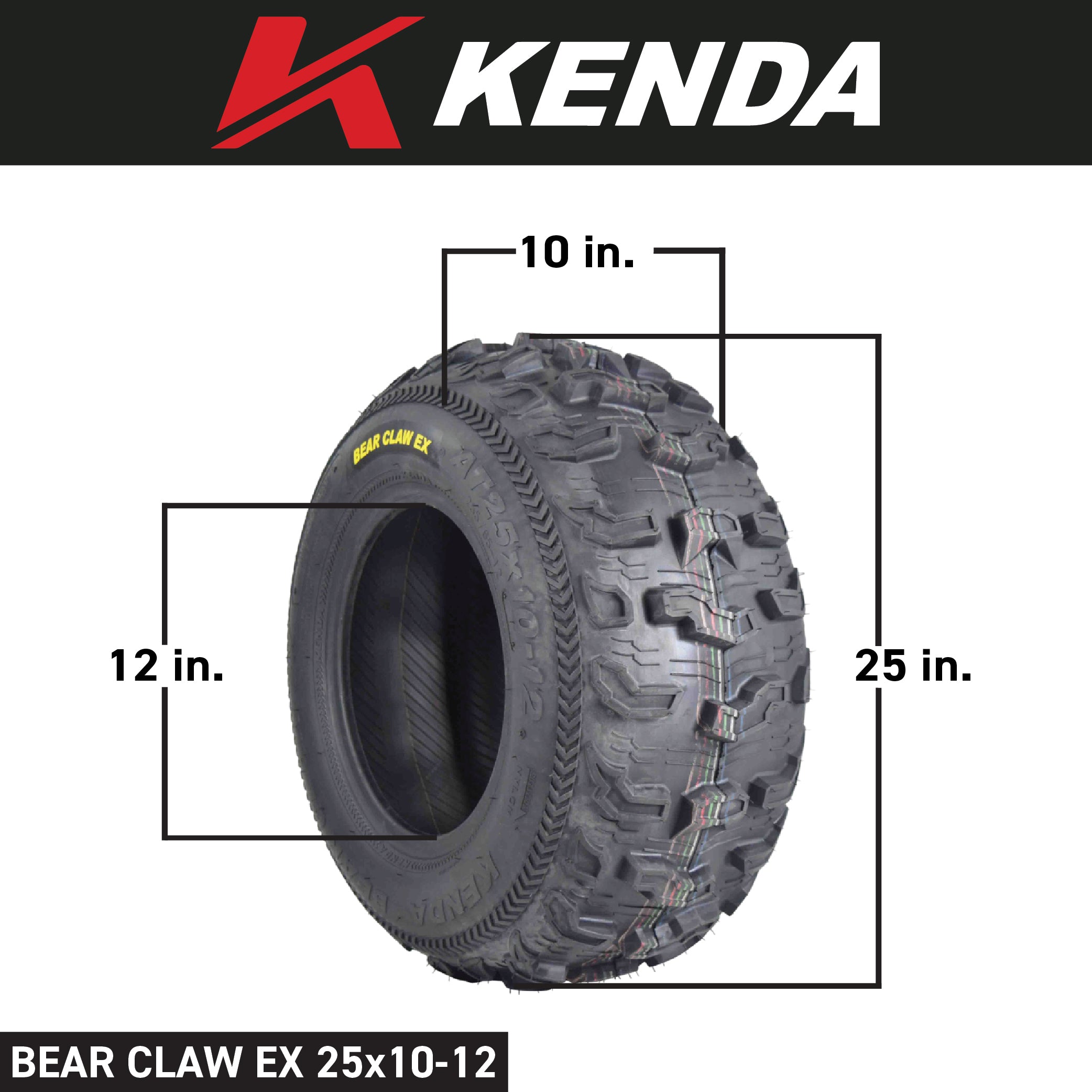 Kenda Bearclaw EX K573 - 25x10-12 Rear Tires for All Terrain (ATV), UTV, and Side by Side (SxS) Vehicles - 6-Ply - Bear Claw EX 25x10x12 (2-Pack)