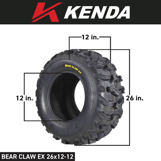 Kenda Bearclaw EX K573 - 26x12-12 Rear Tire for All Terrain (ATV), UTV, and Side by Side (SxS) Vehicles - 6-Ply - Bear Claw EX 26x12x12