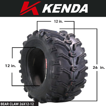 Kenda Bearclaw K299 - 26x12-12 Front or Rear Tires for All Terrain (ATV), UTV, and Side by Side (SxS) Vehicles - 6-Ply - Bear Claw 26x12x12 with Kenda Keychain (2-Pack)