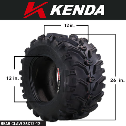 Kenda Bearclaw K299 - 26x12-12 Front or Rear Tires for All Terrain (ATV), UTV, and Side by Side (SxS) Vehicles - 6-Ply - Bear Claw 26x12x12 with Kenda Keychain (4-Pack)