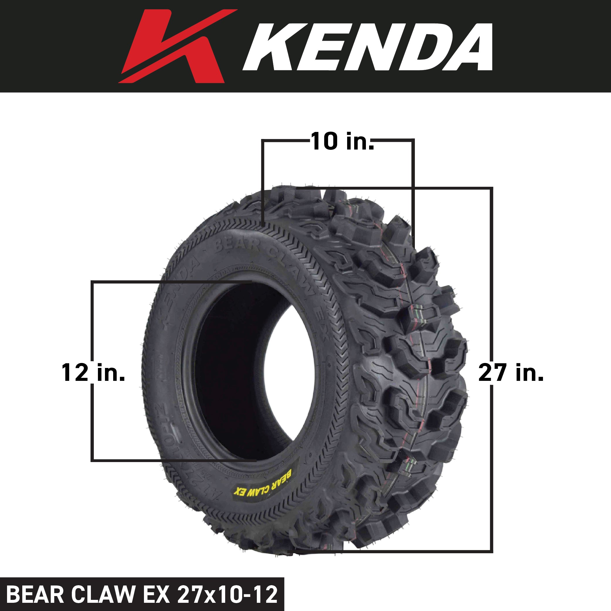 Kenda Bearclaw EX K573 - 27x10-12 Front Tires for All Terrain (ATV), UTV, and Side by Side (SxS) Vehicles - 6-Ply - Bear Claw EX 27x10x12 (4-Pack)