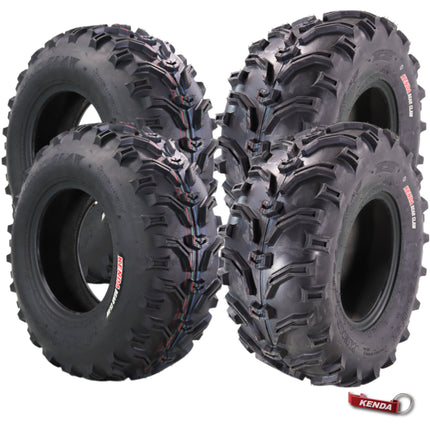 Kenda Bearclaw K299 - 26x9-12 Front & 26x11-12 Rear Tires for All Terrain (ATV), UTV, and Side by Side (SxS) Vehicles - 6-Ply - Bear Claw 26x9x12 Front & 26x11x12 with Kenda Keychain (4-Pack)