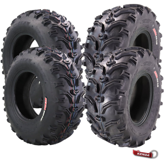 Kenda Bearclaw K299 - 26x9-12 Front & 26x11-12 Rear Tires for All Terrain (ATV), UTV, and Side by Side (SxS) Vehicles - 6-Ply - Bear Claw 26x9x12 Front & 26x11x12 with Kenda Keychain (4-Pack)