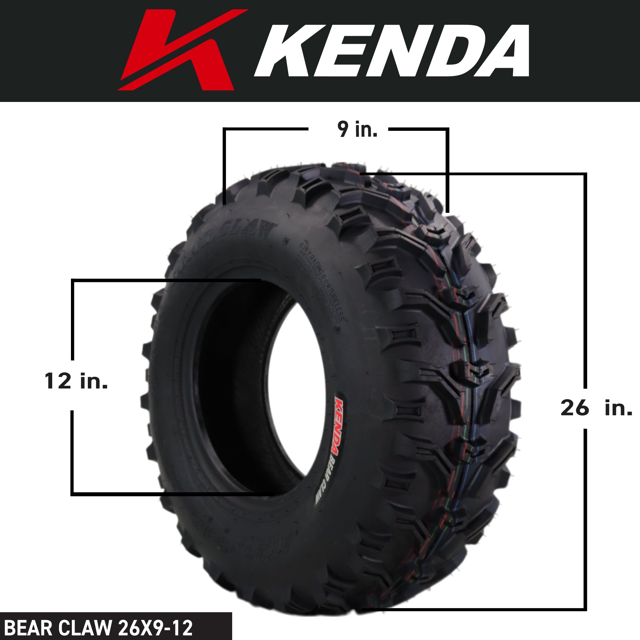 Kenda Bear Claw 26x9-12 Front Off-Road Tires For ATV, UTV or SXS (2-Pack)