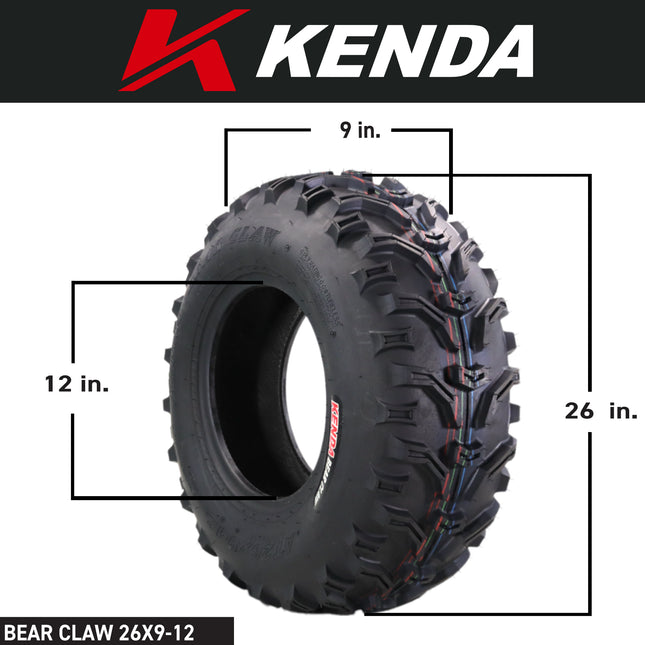 Kenda Bearclaw K299 - 26x9-12 Front Tires for All Terrain (ATV), UTV, and Side by Side (SxS) Vehicles - 6-Ply - Bear Claw 26x9x12 with Kenda Keychain (2-Pack)