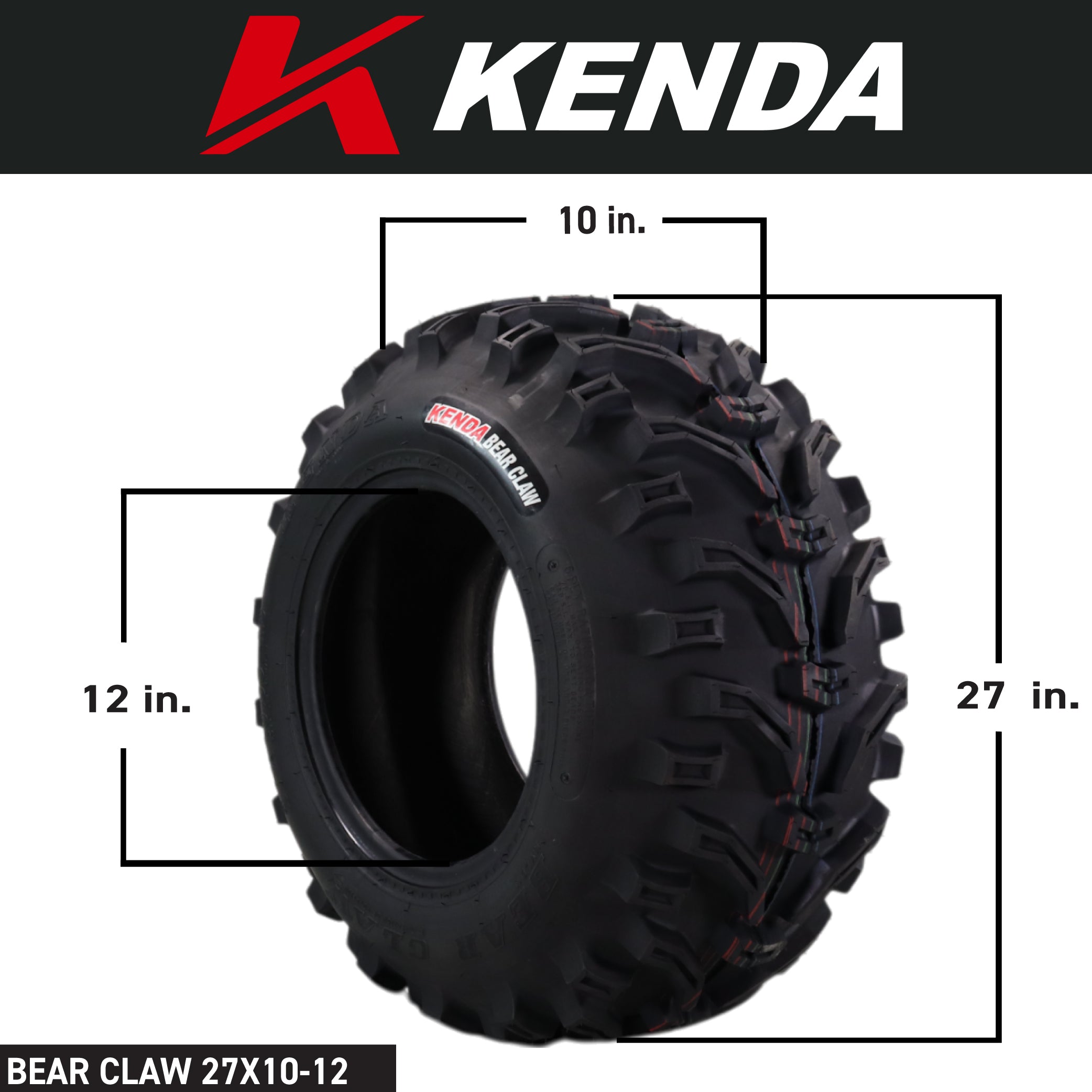 Kenda Bear Claw 27x10-12 Front/Rear Off-Road Tire For ATV, UTV or SXS Vehicles