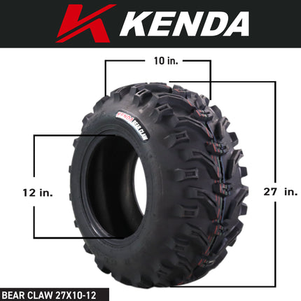Kenda Bearclaw K299 - 27x10-12 Front & 27x12-12 Rear Tires for All Terrain (ATV), UTV, and Side by Side (SxS) Vehicles - 6-Ply - Bear Claw 27x10x12 Front & 27x12x12 with Kenda Keychain (4-Pack)