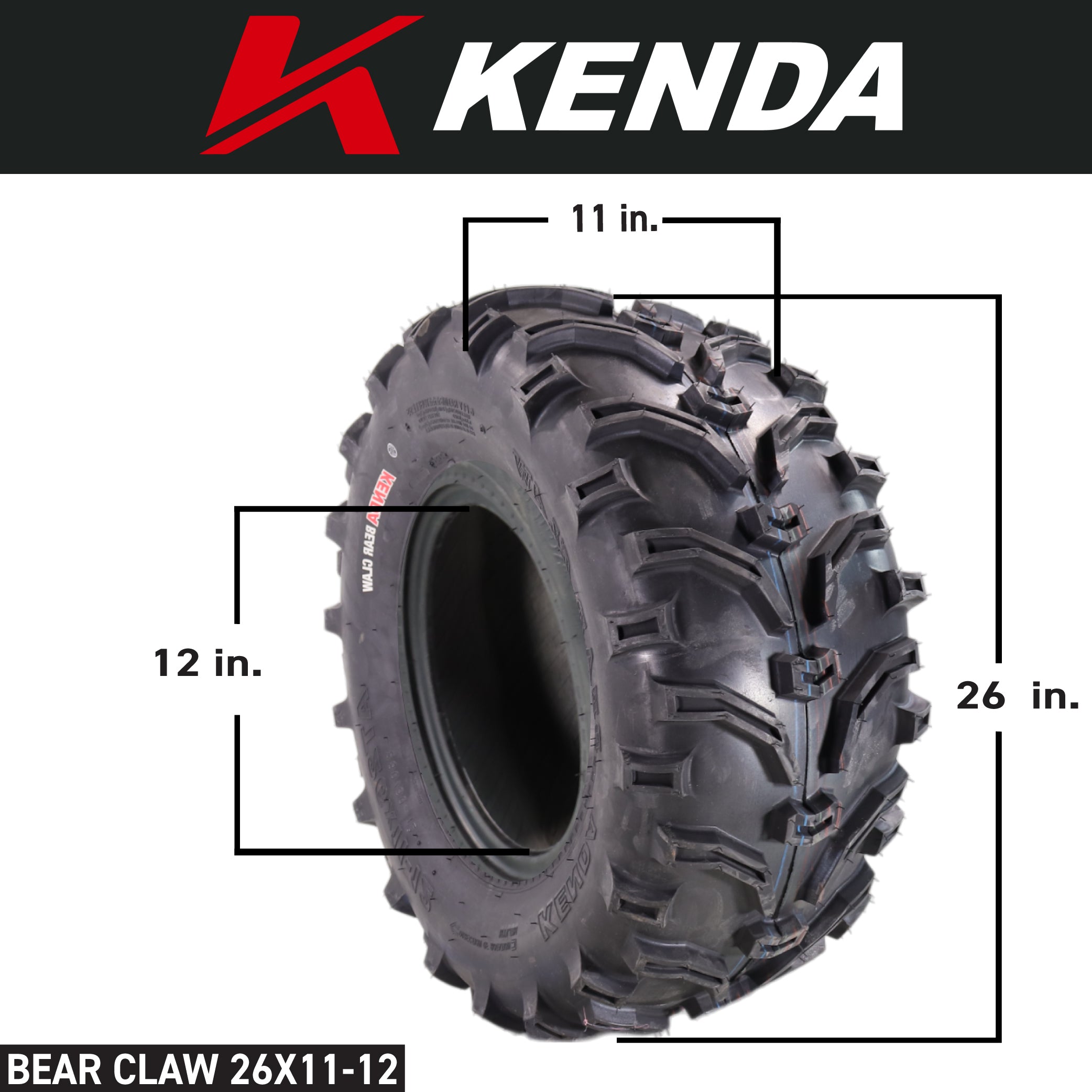 Kenda Bear Claw 26x11-12 Rear Off-Road Tire For ATV, UTV or SXS Vehicles